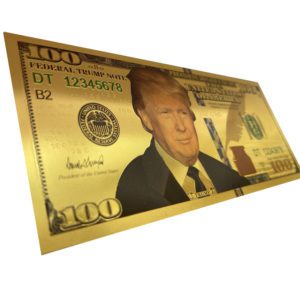 اسکناس 100 دلار آمریکا طرح دونالد ترامپ روکش آب طلا